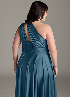 Azazie Charlize Bridesmaid Dresses Bermuda A-Line One Shoulder Stretch Satin Dress image16
