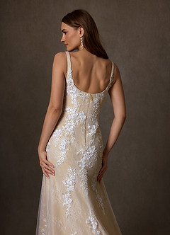 Azazie Rosalie Robes de mariée Robe Trapèze en Dentelle Diamant Nude image4