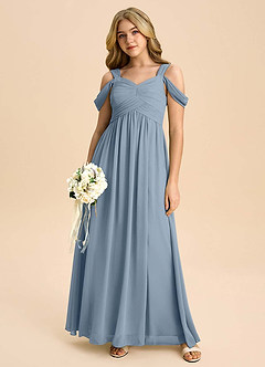 Azazie Lianne Junior Dusty Blue A-Line Off the Shoulder Chiffon Dress image5