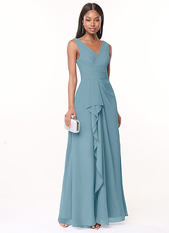 Azazie Julianna Bridesmaid Dresses Moody Blue A-Line Chiffon Dress image1