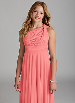 Azazie Charlize Junior A-Linie Gittergewebe Kleid Koralle image6