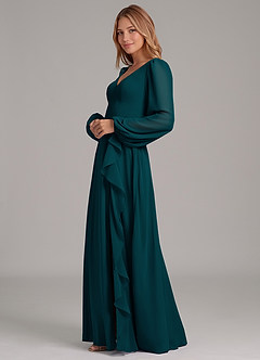 Azazie Simone Abiti da Damigella Abito A-Line in Chiffon Manica Lunga Pino image6