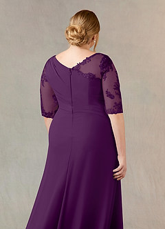 Azazie Dionysus Final Sale Grape A-Line Boatneck Lace Chiffon Dress image11