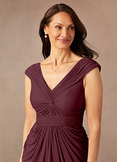 Azazie Lisolette Mother of the Bride Dresses Cabernet Sheath Pleated Mesh Dress image7
