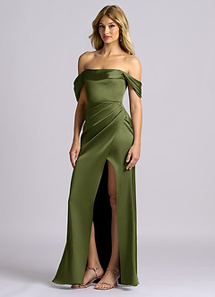 Azazie Auden Bridesmaid Dresses Olive Sheath Off the Shoulder Stretch Satin Convertible Dress image4