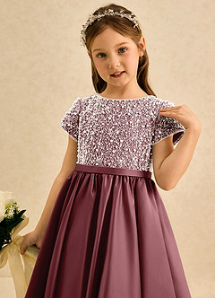 Azazie Cashew Flower Girl Dresses Desert Rose Ball-Gown with Sleeves Matte Satin Dress image6