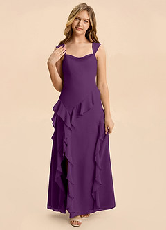 Azazie Sloane Junior A-Linie Herzausschnitt Chiffon Kleid Traube image6