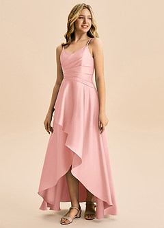 Azazie Eirlys Junior Jurk van Stretch Satijn met A-Lijn Geplooid Poederroze image5