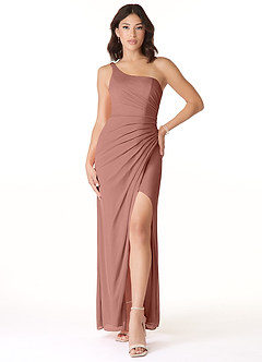 Azazie Cassia Venta Final Vestido de Mulberry de Malla de Corte Recto con Hombro unilateral image1