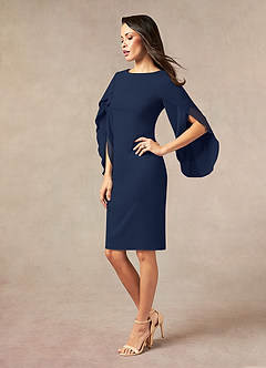 Azazie Carter Mother of the Bride Dresses Dark Navy Sheath Ruched Stretch Chiffon Dress image2