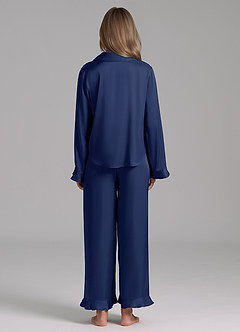 front 매칭 컬러 러플 새틴 긴팔 파자마 세트