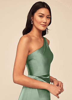 Azazie Maron Bridesmaid Dresses Matcha A-Line One Shoulder Stretch Satin Dress image5