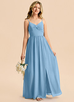 Azazie Zeya Junior Steel Blue A-Line Chiffon Dress image4