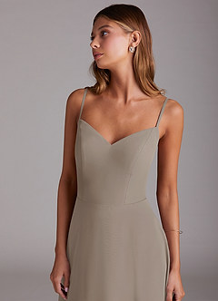 Azazie Marley Bridesmaid Dresses Taupe A-Line Off the Shoulder Chiffon Convertible Dress image2