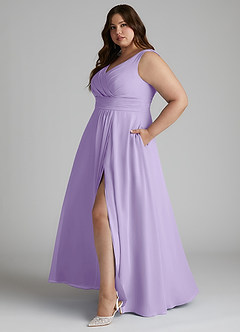 Azazie Karina Bridesmaid Dresses Lilac A-Line Pleated Chiffon Dress image8