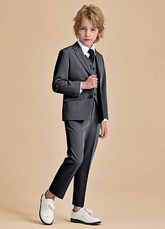 front Oliver Boys Charcoal 5-Piece Suit With Pre-tie