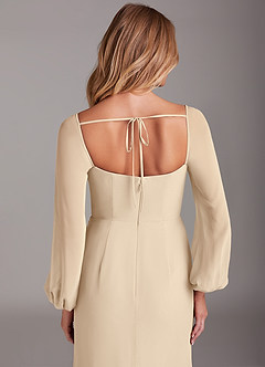 Azazie Charissa Brautjungfernkleider Etui Langarm Chiffon Kleid Champagner image2