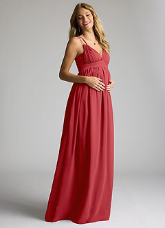 Azazie Emree Maternity Bridesmaid Dresses A-Line Chiffon Floor-Length Dress image2