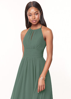 Azazie Bonnie Bridesmaid Dresses Eucalyptus A-Line Keyhole Ruched Chiffon Dress image8