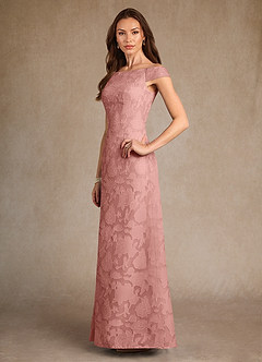 Azazie Moore vestidos de madre de la novia Vestido de Rosetón de Devorado Floral de Corte En A con Cuello de barco image4