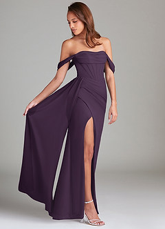 Azazie Amyra Bridesmaid Dresses Plum Sheath Off the Shoulder Chiffon Convertible Dress image3