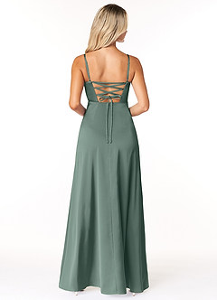 Azazie Marchella Bridesmaid Dresses Sea Moss A-Line Corset Stretch Satin Dress image2