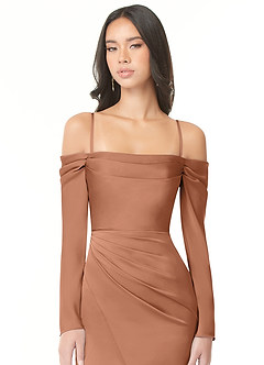 Azazie Hallie Bridesmaid Dresses Bronzer Sheath Off-The-Shoulder Long Sleeve Stretch Satin Convertible Dress image2