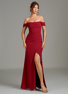 Azazie Jalice Jurken voor bruidsmeisjes Jurk van Chiffon met Zeemeermin Off the Shoulder Scharlaken image3