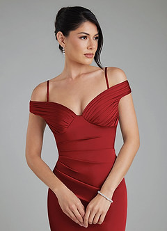 Azazie Stella Bridesmaid Dresses Pomegranate Sheath Corset Stretch Satin Convertible Dress image8