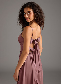 Azazie Zeya Bridesmaid Dresses Vintage Mauve A-Line Pleated Stretch Satin Dress image5