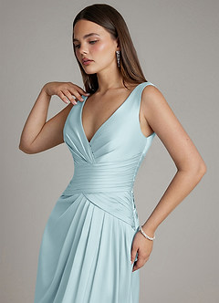Azazie Pauline Brautjungfernkleider A-Linie Plissee Stretch-Satin Kleid Wolke Blau image3