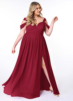 Azazie Lianne Bridesmaid Dresses Burgundy A-Line Off the Shoulder Chiffon Dress image11