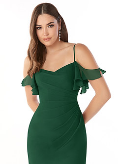 Azazie Emeralda Brautjungfernkleider Etui Schulterfrei Chiffon Kleid Dunkelgrün image6