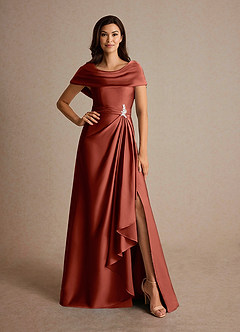 Azazie Branford Mère de la mariée Robes Robe Trapèze en Satin extensible Plissée Terracotta image5
