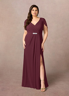 Azazie Marianne vestidos de madre de la novia Vestido de Cabernet de Gasa de Recto con Cuello en V plisado image7