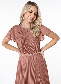 Azazie Kara Modest Bridesmaid Dresses A-Line Pleated Chiffon Floor-Length Dress image5