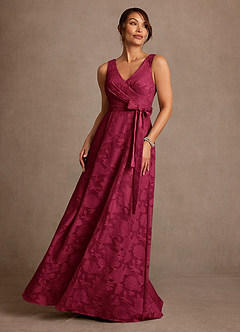 Azazie Luanne Mother of the Bride Dresses Burgundy A-Line Pleated Floral Burnout Dress image1