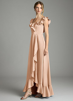 Azazie Lyra Bridesmaid Dresses English Rose A-Line Off the Shoulder Stretch Satin Convertible Dress image4