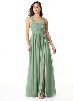 Azazie Olani Jurken voor bruidsmeisjes Converteerbaar Jurk van Chiffon met A-Lijn Off the Shoulder Matcha image1