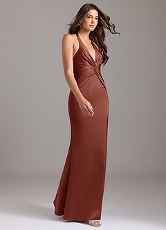 Azazie Valerie Bridesmaid Dresses Auburn Mermaid Pleated Stretch Satin Dress image4