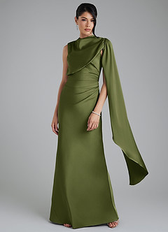 Azazie Taj Bridesmaid Dresses Olive Mermaid Corset Stretch Satin Dress image4