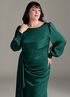 Azazie Raye Bridesmaid Dresses Emerald Mermaid Long Sleeve Stretch Satin Dress image11