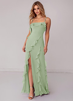 Azazie Malia Bridesmaid Dresses Dusty Sage Sheath Ruched Chiffon Dress image3