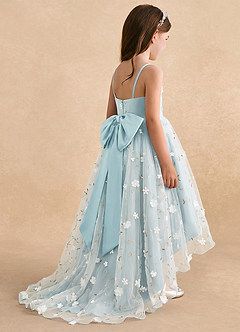 Azazie Celia Flower Girl Dresses Sea Glass A-Line Spaghetti Strap Tulle Dress image4