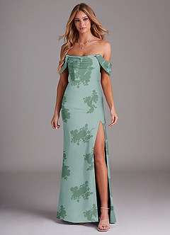 Azazie Saige Robes de demoiselle d'honneur Robe Fourreau en Satin extensible Épaule décolletée Fleurs De Sauge Poussiéreuse image3