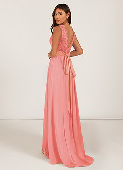 Azazie Gertrude Bridesmaid Dresses Coral A-Line Lace Chiffon Dress image5