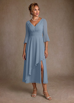 Azazie Aerynne 신부의 어머니 드레스 A라인 주름진 쉬폰 티 길이 드레스 image4