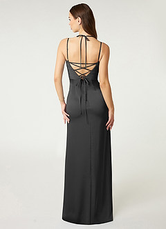 Azazie Desi Abiti da Damigella Abito Tubino in Raso Elasticizzato in Pizzo con Scollo Halter Nero image2