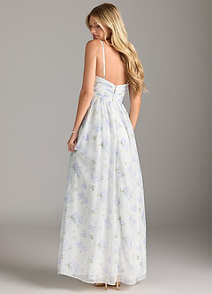 Azazie Alia Bridesmaid Dresses Blue Vintage Floral A-Line Pleated Chiffon Dress image2