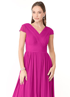 Azazie Organa Vestidos de damas de honor Vestido de Fucsia de Gasa de Corte en A con Plisado image5